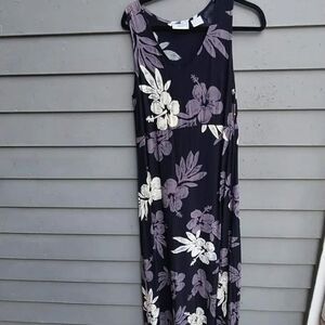 Back East 100% Rayon Black Gray White Hibiscus Maxi Dress size Large
